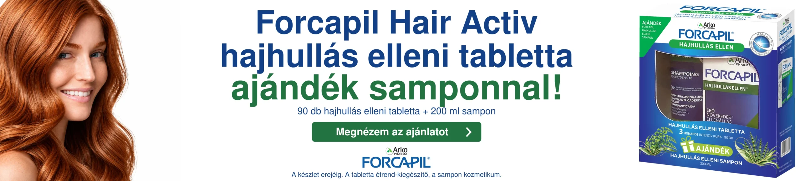 Forcapil Hair Activ hajhullás elleni tabletta ajándék samponnal, 90 db tabletta + 200 ml sampon